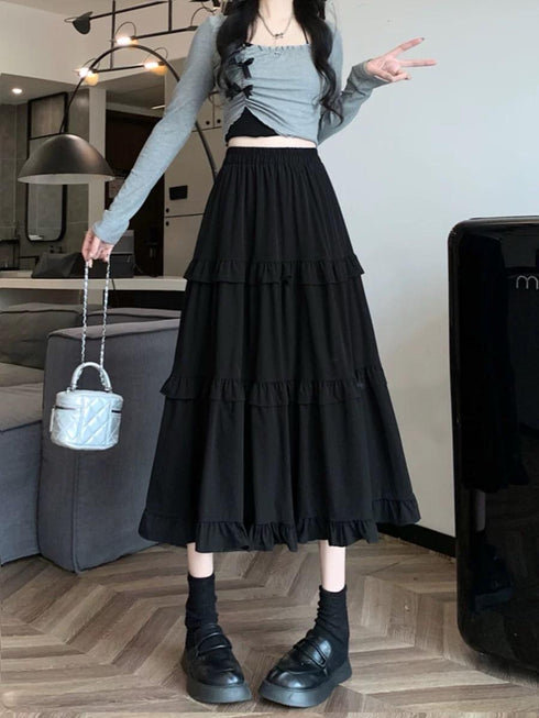 Aesthetic Laddies Ruffle Long Midi Skirts